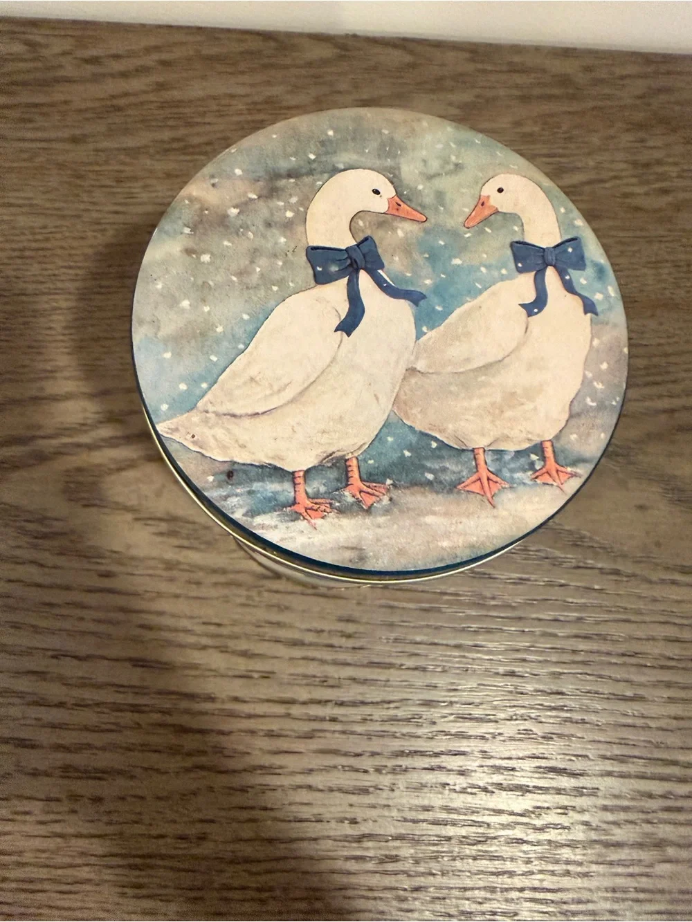 Vintage 1980s Nesting Blue Ribbon Winter Geese Metal Tin- 6